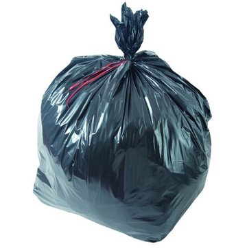 Sac poubelle noir 130 litres rouleau de 20 sacs, 100% polyéthylène recyclé et recyclable, 81 x 115 cm, 60µ, liens, basse densité.

