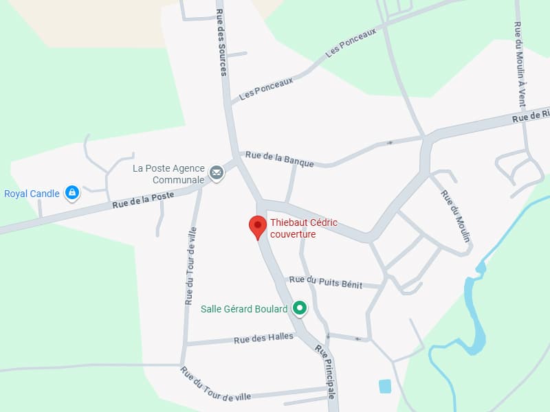 Plan d'accès Thiebaut Cédric Couverture à Marigny Carte de Thiebaut Cédric couverture à Marigny-le-Châtel, entre la Rue Principale et la Salle Gérard Boulard.